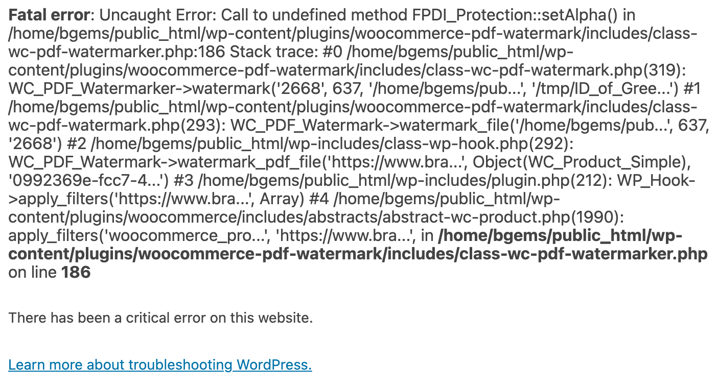 WooCommerce Pdf Watermark version 1.4 - error