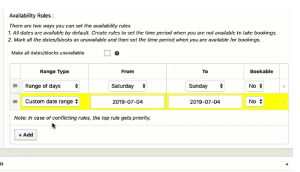 Manage Bookings availability